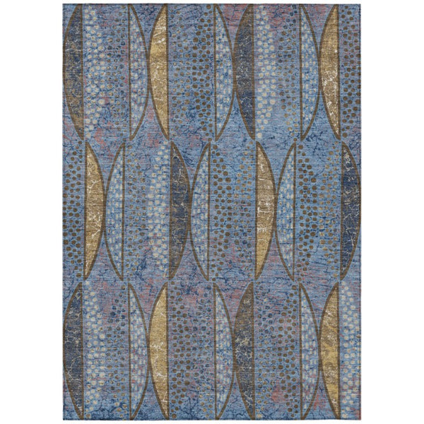 HomeRoots 8 X 10 Blue Brown Geometric Polyester Washable Indoor Outdoor Area Rug 737660