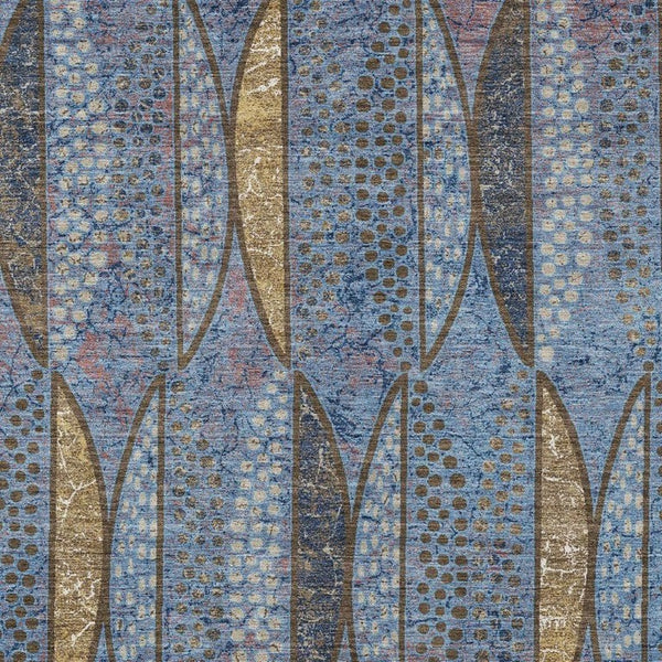 8 X 10 Blue Brown Geometric Polyester Washable Indoor Outdoor Area Rug
