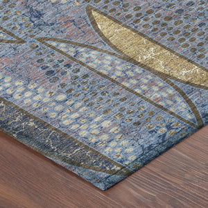 8 X 10 Blue Brown Geometric Polyester Washable Indoor Outdoor Area Rug