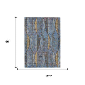 8 X 10 Blue Brown Geometric Polyester Washable Indoor Outdoor Area Rug