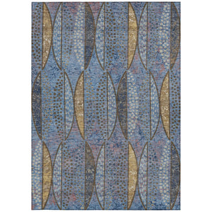 9x12 Blue Brown Geometric Polyester Area Rug Washable for Indoor Outdoor Spaces