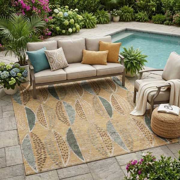 5x8 Copper Beige Geometric Polyester Area Rug Stain Resistant for Patio or Living Room