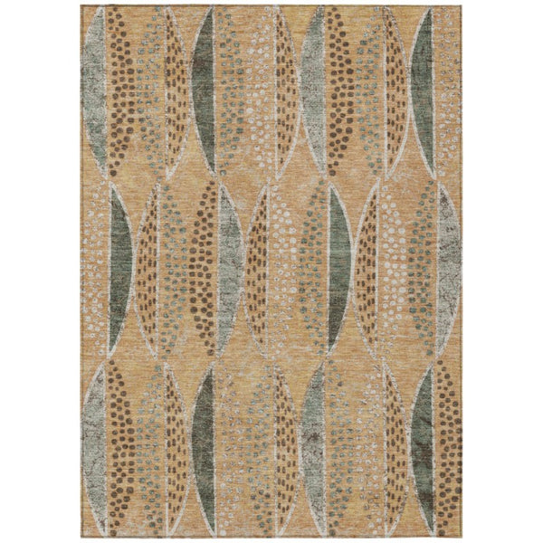 HomeRoots 5x8 Copper Beige Geometric Polyester Area Rug Stain Resistant for Patio or Living Room 737670