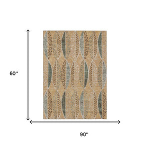 5x8 Copper Beige Geometric Polyester Area Rug Stain Resistant for Patio or Living Room