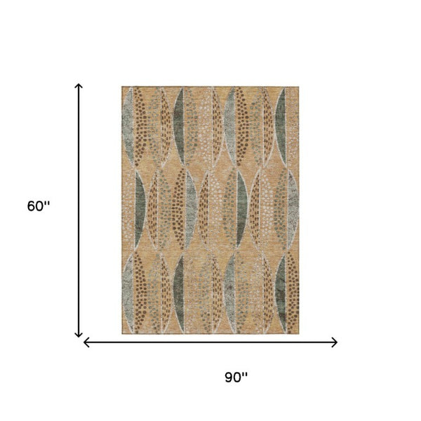 5x8 Copper Beige Geometric Polyester Area Rug Stain Resistant for Patio or Living Room