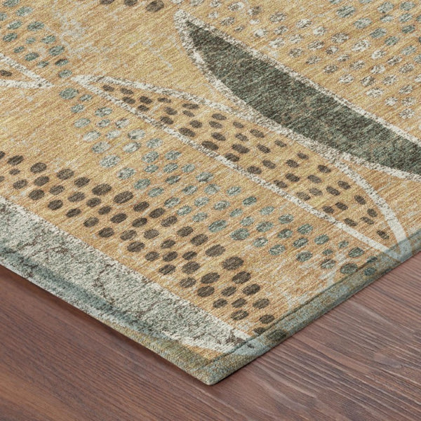 8 Foot Round Geometric Polyester Rug Washable Indoor Outdoor Patio Copper Beige