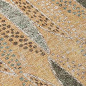 8 Foot Round Geometric Polyester Rug Washable Indoor Outdoor Patio Copper Beige