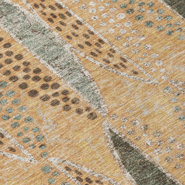 8 Foot Round Geometric Polyester Rug Washable Indoor Outdoor Patio Copper Beige