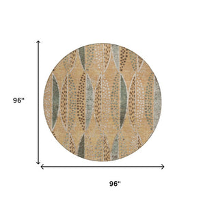 8 Foot Round Geometric Polyester Rug Washable Indoor Outdoor Patio Copper Beige