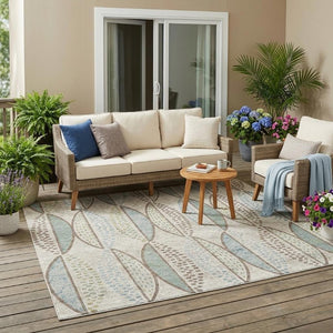 5x8 Ivory Brown Geometric Polyester Area Rug Washable Stain Resistant Indoor Outdoor