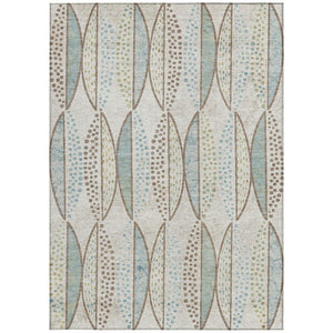 5x8 Ivory Brown Geometric Polyester Area Rug Washable Stain Resistant Indoor Outdoor