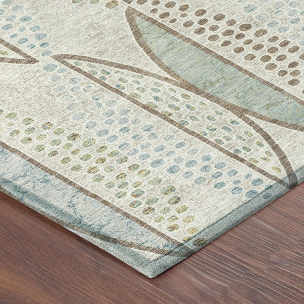 5x8 Ivory Brown Geometric Polyester Area Rug Washable Stain Resistant Indoor Outdoor