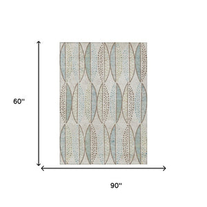 5x8 Ivory Brown Geometric Polyester Area Rug Washable Stain Resistant Indoor Outdoor