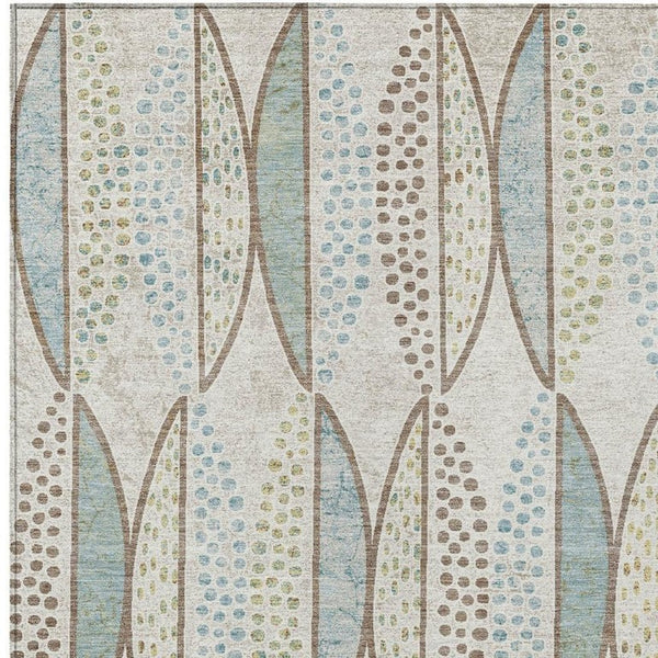8 X 10 Ivory Brown Geometric Polyester Area Rug Stain Resistant for Patio or Living Room