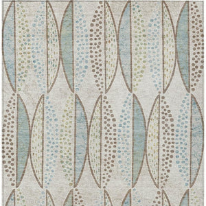 8 X 10 Ivory Brown Geometric Polyester Area Rug Stain Resistant for Patio or Living Room