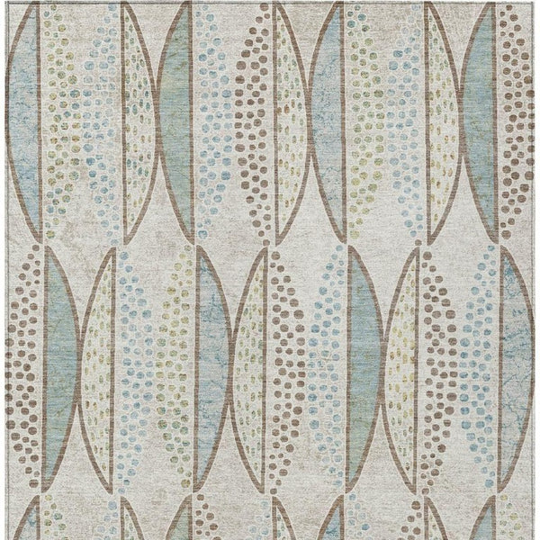 8 X 10 Ivory Brown Geometric Polyester Area Rug Stain Resistant for Patio or Living Room