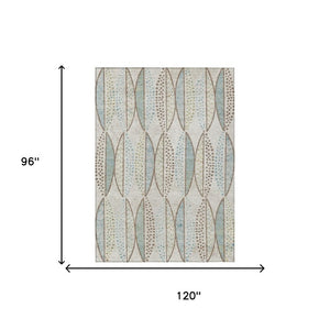 8 X 10 Ivory Brown Geometric Polyester Area Rug Stain Resistant for Patio or Living Room