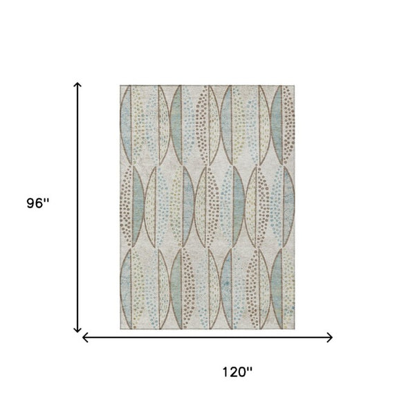 8 X 10 Ivory Brown Geometric Polyester Area Rug Stain Resistant for Patio or Living Room