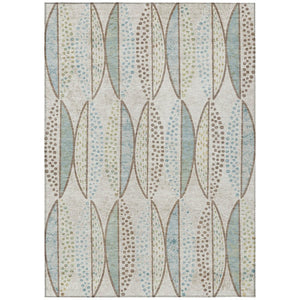HomeRoots 9 X 12 Ivory Brown Geometric Polyester Area Rug Washable for Indoor Outdoor Use 737679