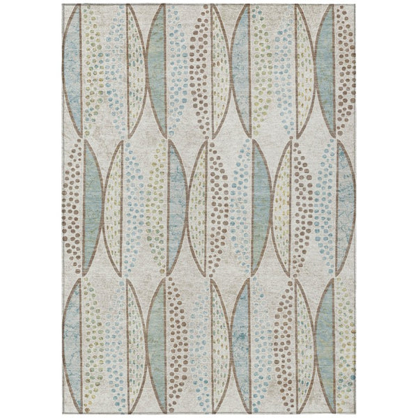 HomeRoots 9 X 12 Ivory Brown Geometric Polyester Area Rug Washable for Indoor Outdoor Use 737679