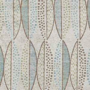 9 X 12 Ivory Brown Geometric Polyester Area Rug Washable for Indoor Outdoor Use