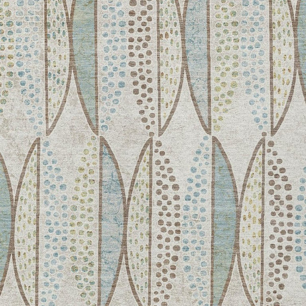 9 X 12 Ivory Brown Geometric Polyester Area Rug Washable for Indoor Outdoor Use