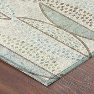 9 X 12 Ivory Brown Geometric Polyester Area Rug Washable for Indoor Outdoor Use