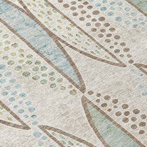9 X 12 Ivory Brown Geometric Polyester Area Rug Washable for Indoor Outdoor Use