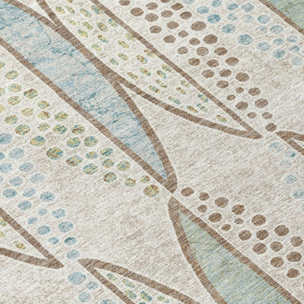 9 X 12 Ivory Brown Geometric Polyester Area Rug Washable for Indoor Outdoor Use