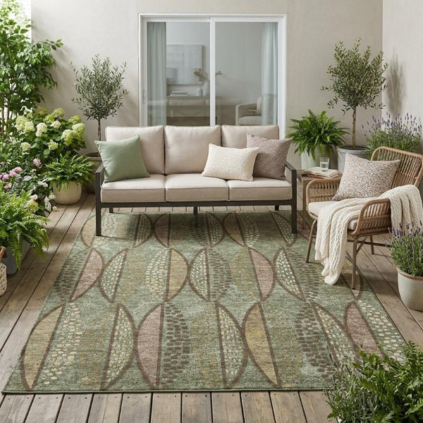 5x8 Olive Linen Geometric Polyester Area Rug Washable Stain Resistant Indoor Outdoor
