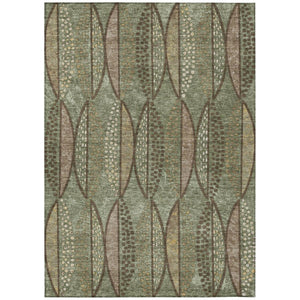 HomeRoots 5x8 Olive Linen Geometric Polyester Area Rug Washable Stain Resistant Indoor Outdoor 737682
