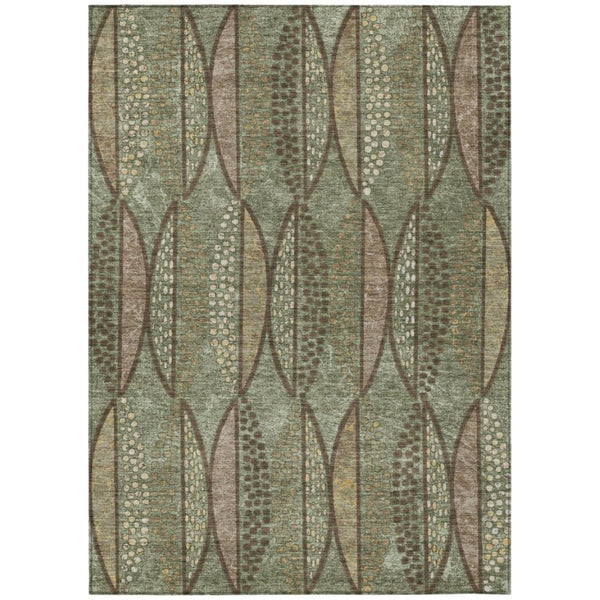 HomeRoots 5x8 Olive Linen Geometric Polyester Area Rug Washable Stain Resistant Indoor Outdoor 737682