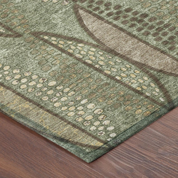 5x8 Olive Linen Geometric Polyester Area Rug Washable Stain Resistant Indoor Outdoor