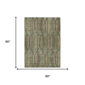 5x8 Olive Linen Geometric Polyester Area Rug Washable Stain Resistant Indoor Outdoor