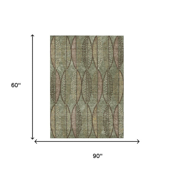 5x8 Olive Linen Geometric Polyester Area Rug Washable Stain Resistant Indoor Outdoor