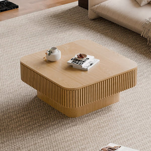 English Elm 31.5'' Square Wood Veneer Flip Top Storage Coffee Table with Slat Detail for Living Rooms Natural Wood W1435P375245