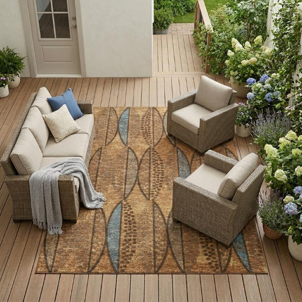 8 X 10 Geometric Polyester Indoor Outdoor Rug Washable Stain Resistant Patio