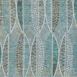 9 X 12 Teal Green Geometric Polyester Area Rug Washable for Patio Porch or Living Room
