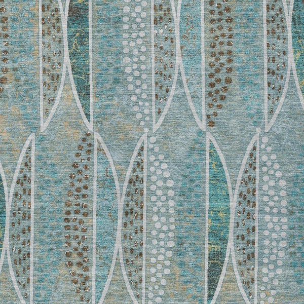 9 X 12 Teal Green Geometric Polyester Area Rug Washable for Patio Porch or Living Room