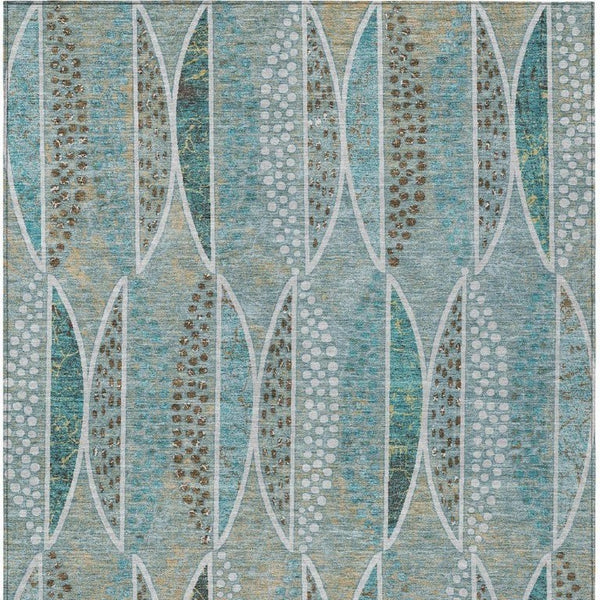 9 X 12 Teal Green Geometric Polyester Area Rug Washable for Patio Porch or Living Room