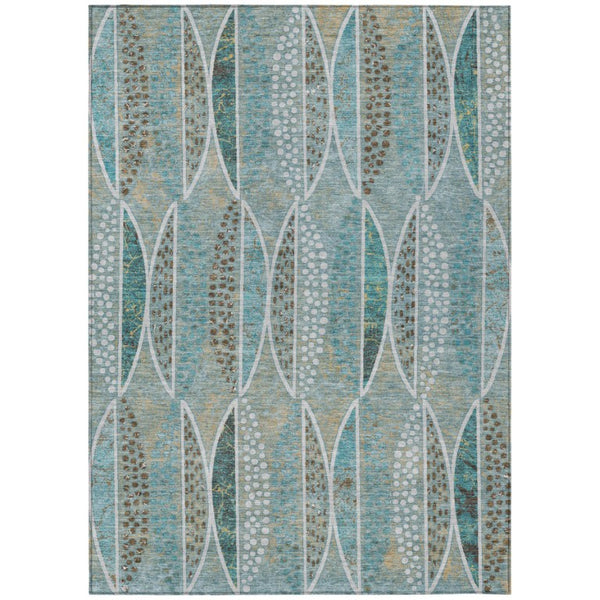 HomeRoots 10 X 14 Teal Green Geometric Polyester Washable Rug for Patio Porch or Living Room 737698