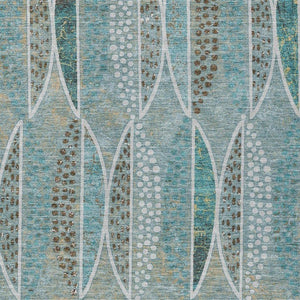 10 X 14 Teal Green Geometric Polyester Washable Rug for Patio Porch or Living Room