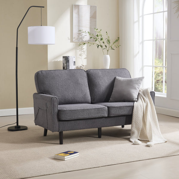 English Elm Loveseat Modern Mid-Century 2-Seater with USB Type-C Charging, Removable Zippered Covers, Sturdy Wood Legs Gray W395P238824