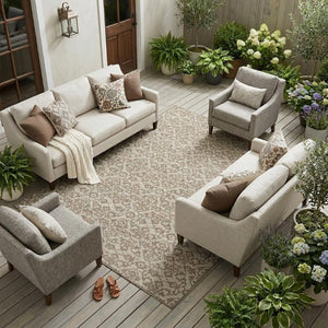 8 X 10 Beige Taupe Oriental Polyester Area Rug Stain Resistant Indoor Outdoor