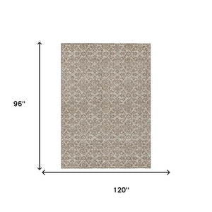 8 X 10 Beige Taupe Oriental Polyester Area Rug Stain Resistant Indoor Outdoor