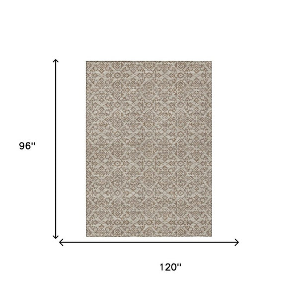 8 X 10 Beige Taupe Oriental Polyester Area Rug Stain Resistant Indoor Outdoor