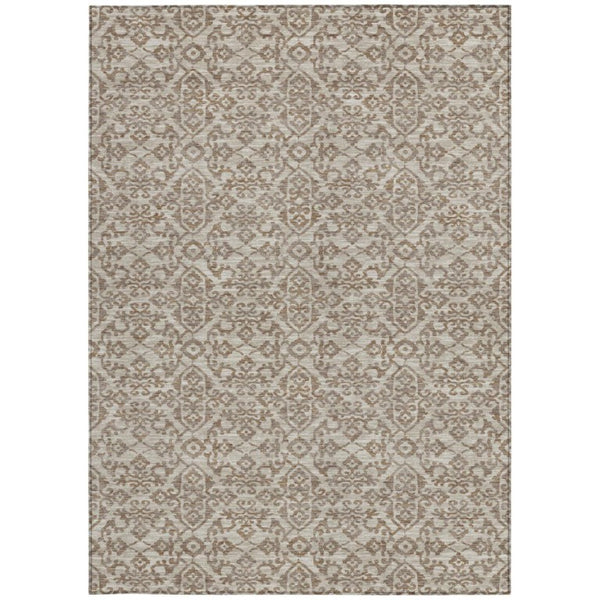 9x12 Beige Taupe Oriental Polyester Area Rug Stain Resistant Indoor Outdoor Use