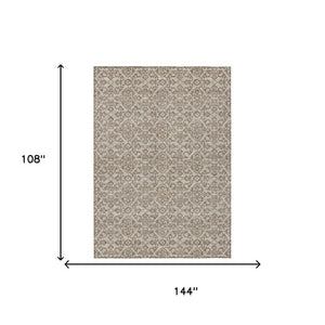 9x12 Beige Taupe Oriental Polyester Area Rug Stain Resistant Indoor Outdoor Use