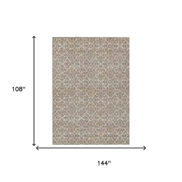 9x12 Beige Taupe Oriental Polyester Area Rug Stain Resistant Indoor Outdoor Use