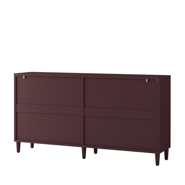 English Elm 70" Rattan Buffet Cabinet with Stylish Woven Doors, 4-Door Sideboard with Adjustable Shelves, Sturdy MDF Frame and Solid Wood Legs Brown W757P279743